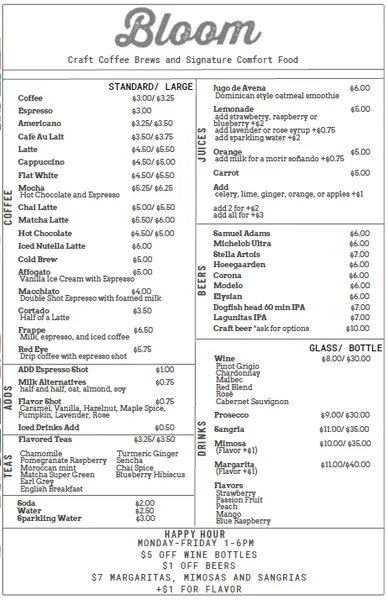 menu of Cafe Bloom