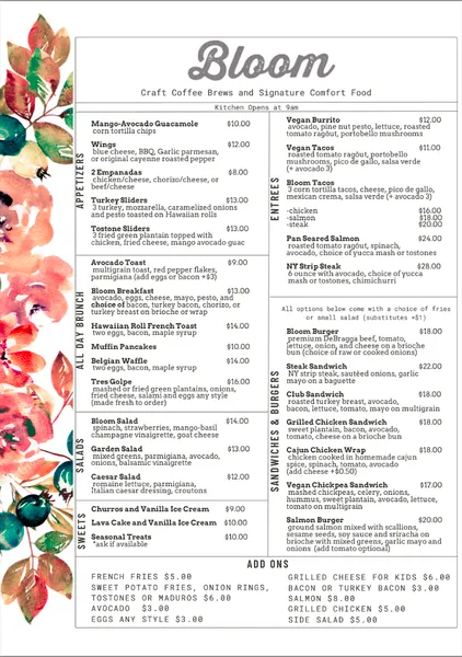 menu of Cafe Bloom