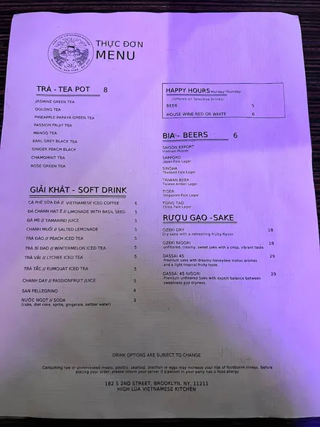 menu of High Lúa