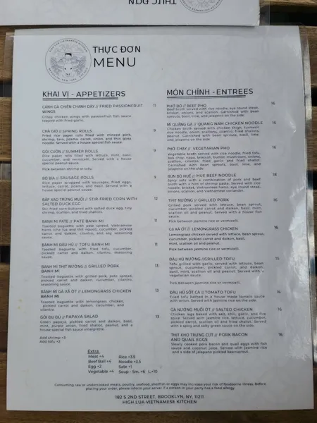 menu of High Lúa