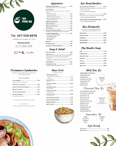 menu of So Pho 88