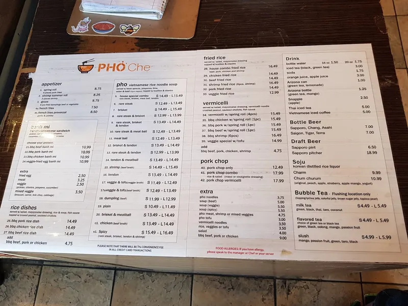 menu of PHỚ Chè Flushing