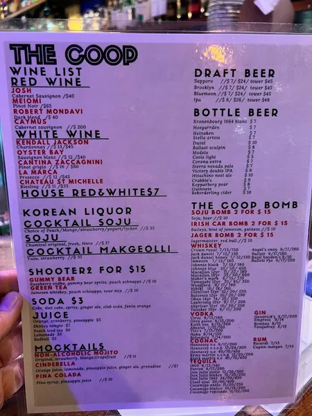 menu of The COOP Restaurant & Bar