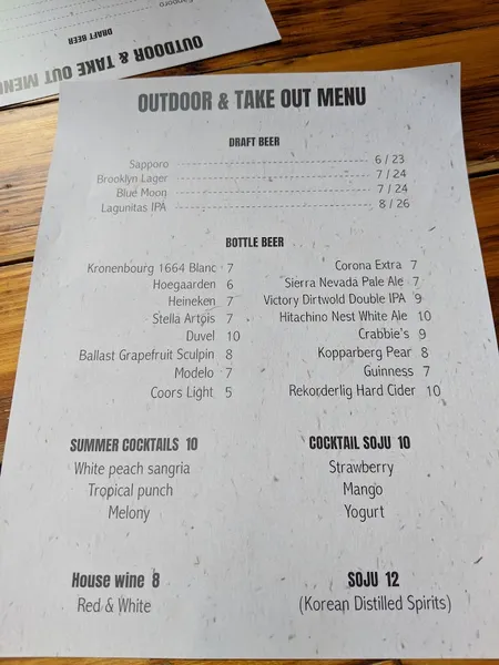 menu of The COOP Restaurant & Bar