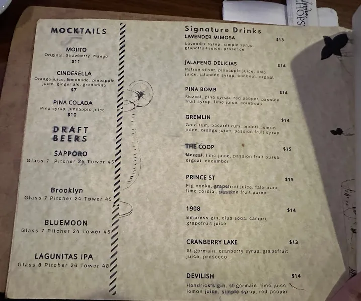 menu of The COOP Restaurant & Bar