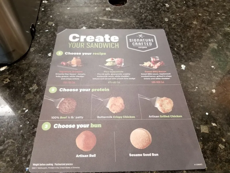 menu of McDonald's