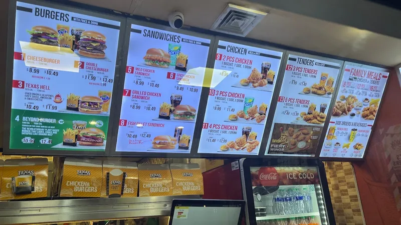 menu of Tex’s Chicken & Burgers