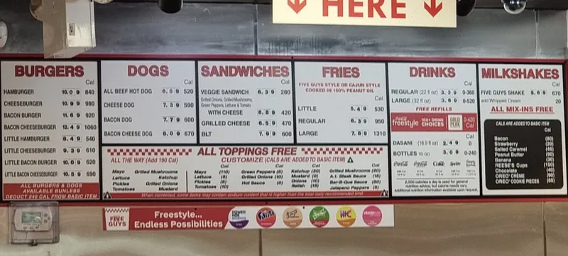 menu of Five Guys