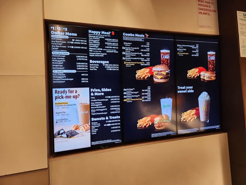 menu of McDonald's