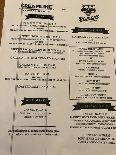 menu of Creamline