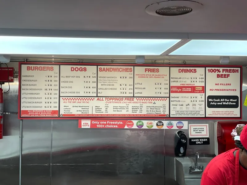 menu of Five Guys