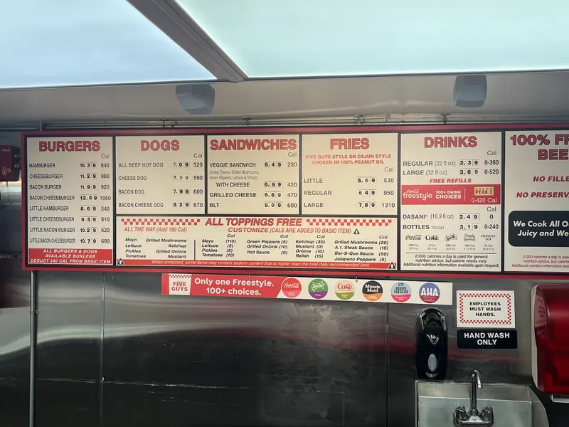 menu of Five Guys