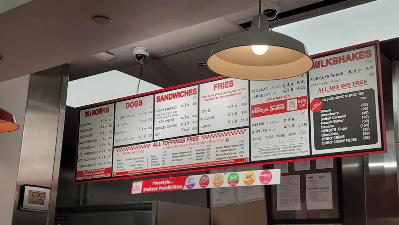 menu of Five Guys