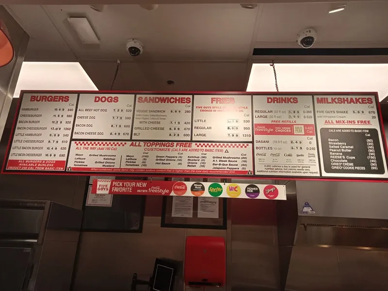 menu of Five Guys