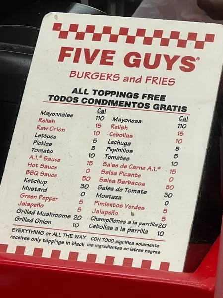 menu of Five Guys