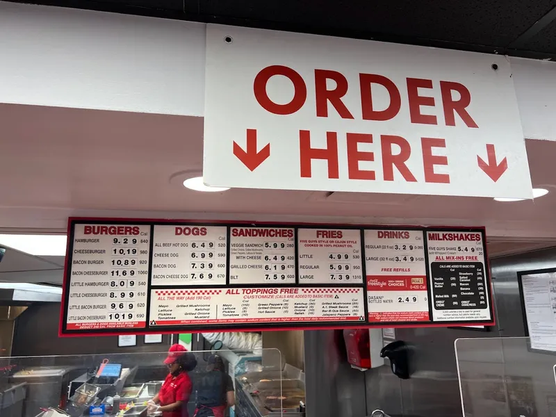 menu of Five Guys