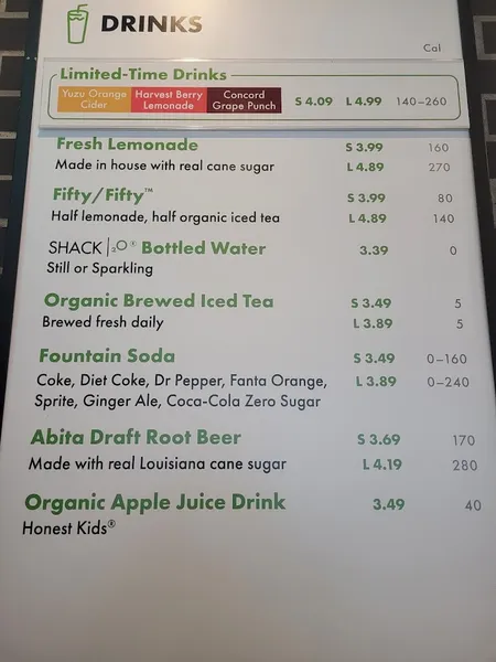 menu of Shake Shack Theater District