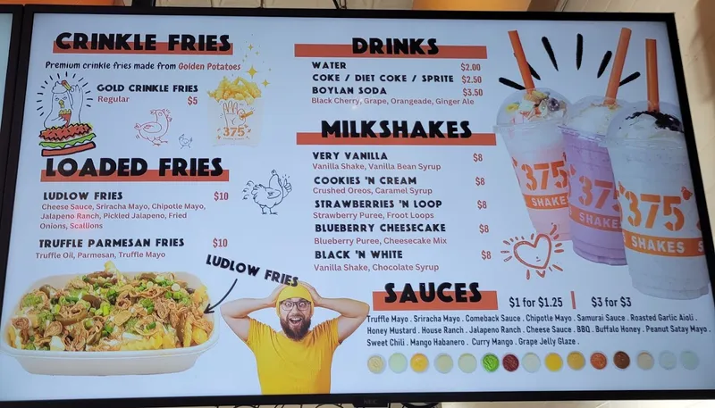 menu of 375° Chicken 'n Fries