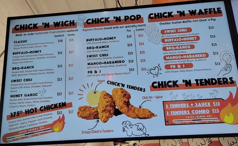 menu of 375° Chicken 'n Fries