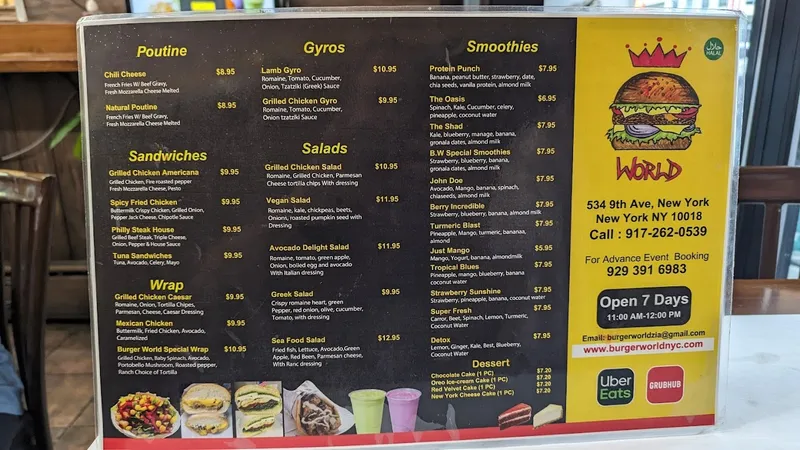 menu of BURGER WORLD - Best Halal Burgers in New York City