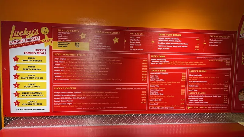 menu of Lucky's Famous Burgers