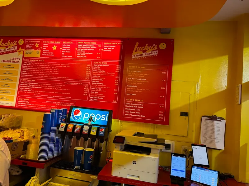 menu of Lucky's Famous Burgers