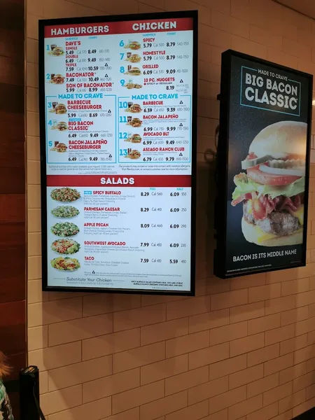 menu of Wendy's