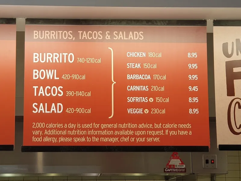 menu of Chipotle Mexican Grill