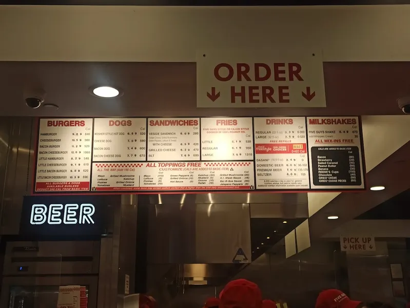 menu of Five Guys