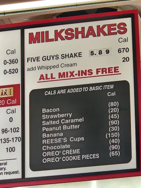 menu of Five Guys