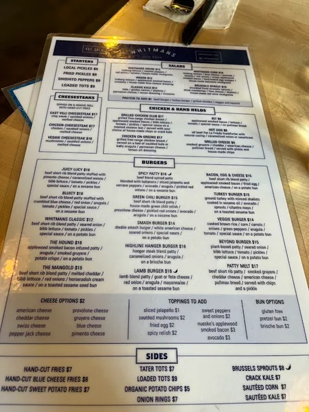 menu of Whitmans