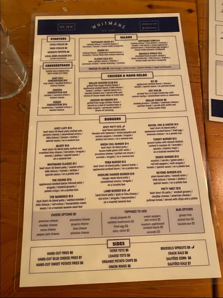 menu of Whitmans