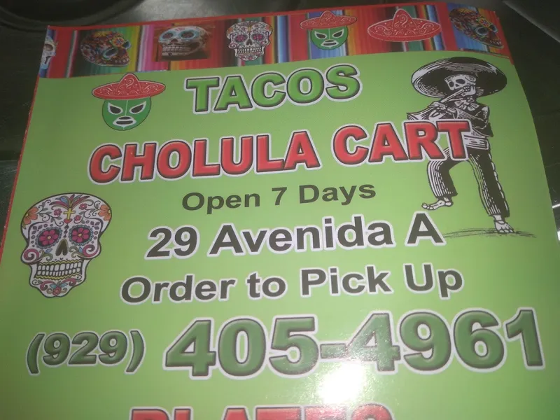 menu of Tacos Cholula Mexican Mobile Truck