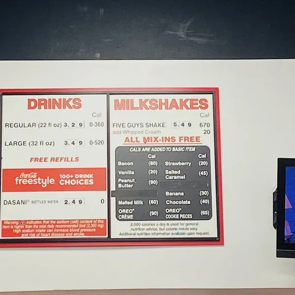 menu of Five Guys