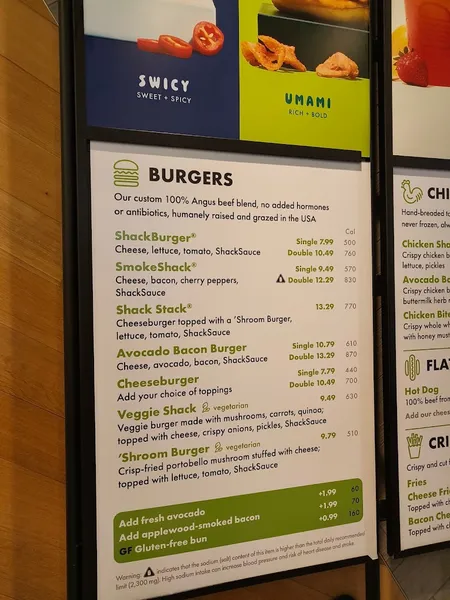 menu of Shake Shack Bryant Park