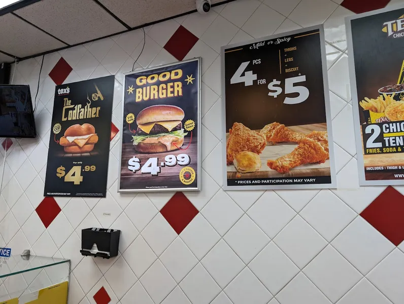 menu of Tex's Chicken & Burgers