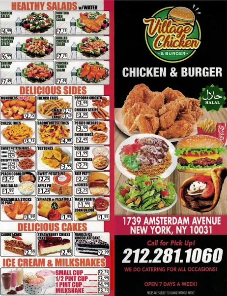 menu of Village Chicken & Burger