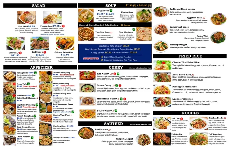 menu of Savory Thai