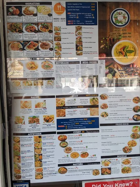 menu of Savory Thai