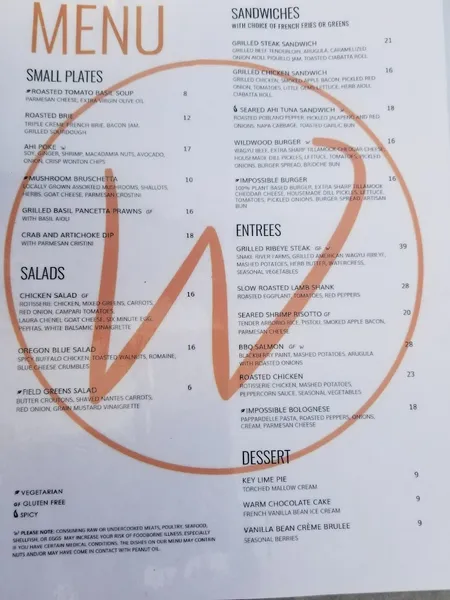 menu of Wildwood Kitchen & Bar