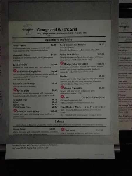 menu of George & Walt's