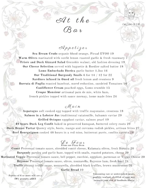 menu of Garçons de Café