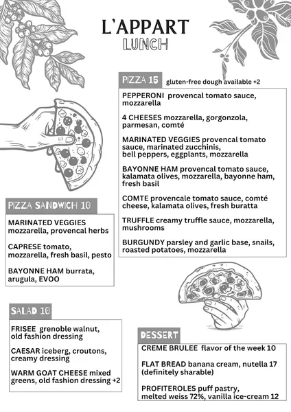 menu of Garçons de Café