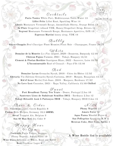 menu of Garçons de Café