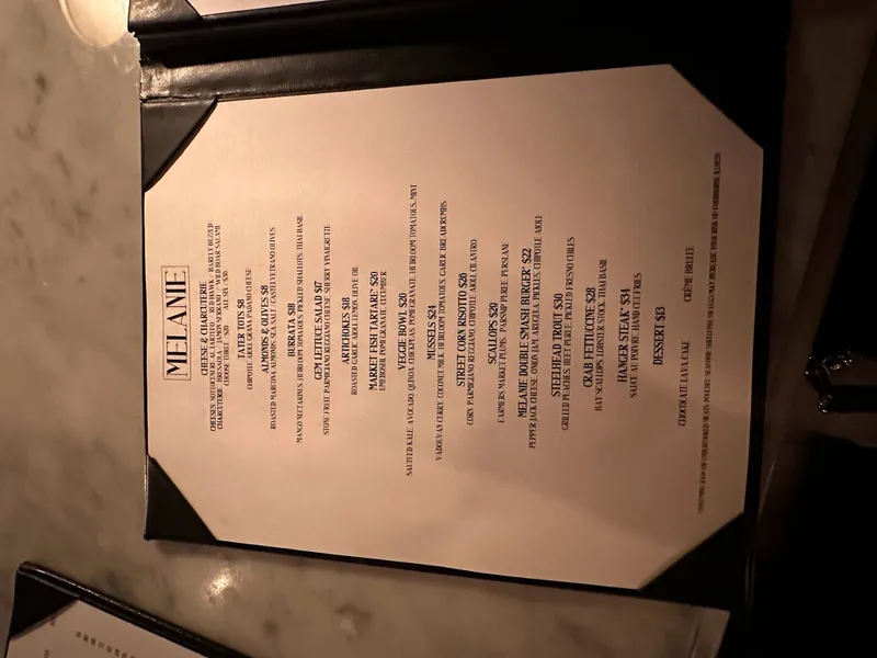 menu of Melanie Wine Bar