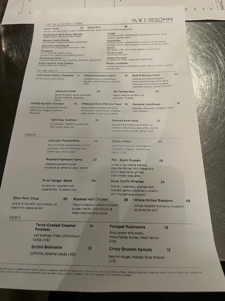 menu of Wife and the Somm