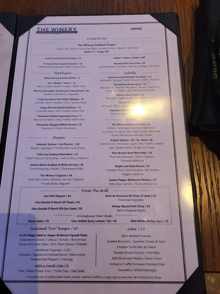 menu of The Wine Bar