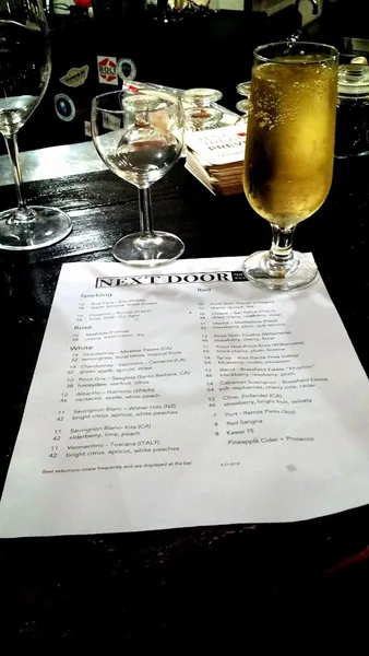 menu of Next Door Craft Beer & Wine Bar