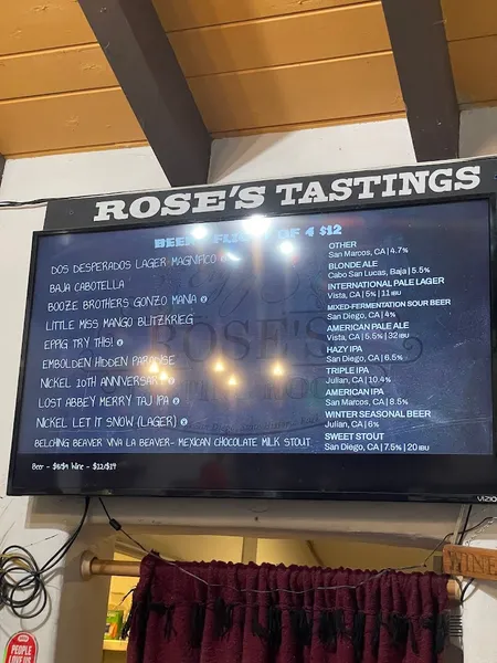 menu of Rose's Tasting Room