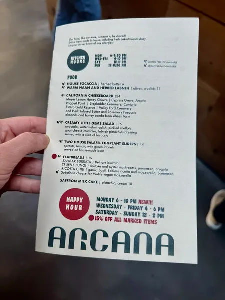 menu of Arcana